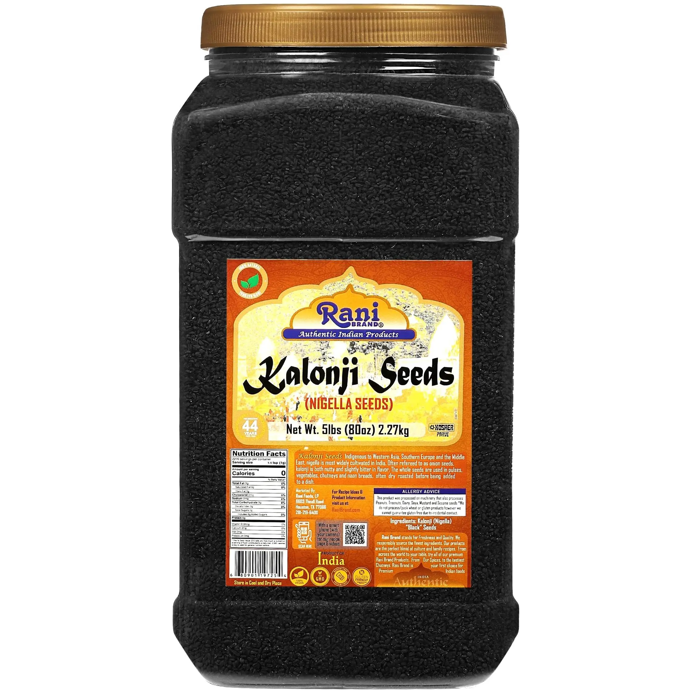 Rani Kalonji Seeds Whole (Black Seed, Black Cumin) Spice 80oz (5lbs) 2.27kg Bulk PET Jar ~ All Natural | Gluten Friendly | NON-GMO | Kosher | Vegan