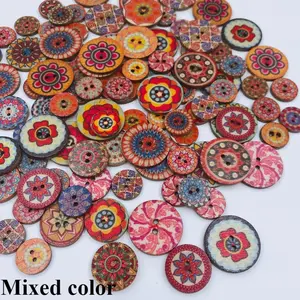 Mixed Color Wooden Decorative Button, 50pcs/set Retro Floral Printing Pattern Wood Button, Sewing Accessories for Scrapbook & DIY Baby Clothing