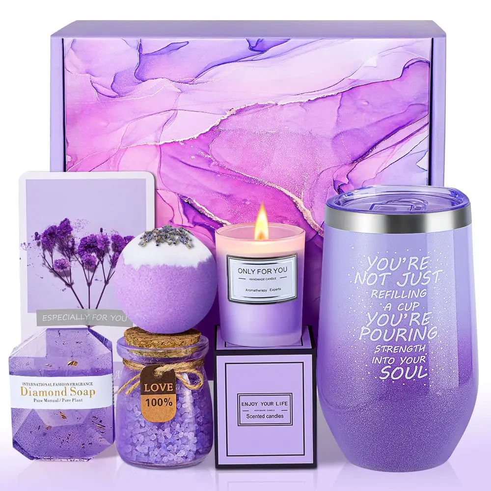 Gifts for Women - Christmas,Valentines Day,Birthday,Thanksgiving Day,Mothers Day Gifts - Unique Lavender Spa Basket Set Gift for Mom,Wife,Aunt,Daughter,Sister,Girlfriend,Her