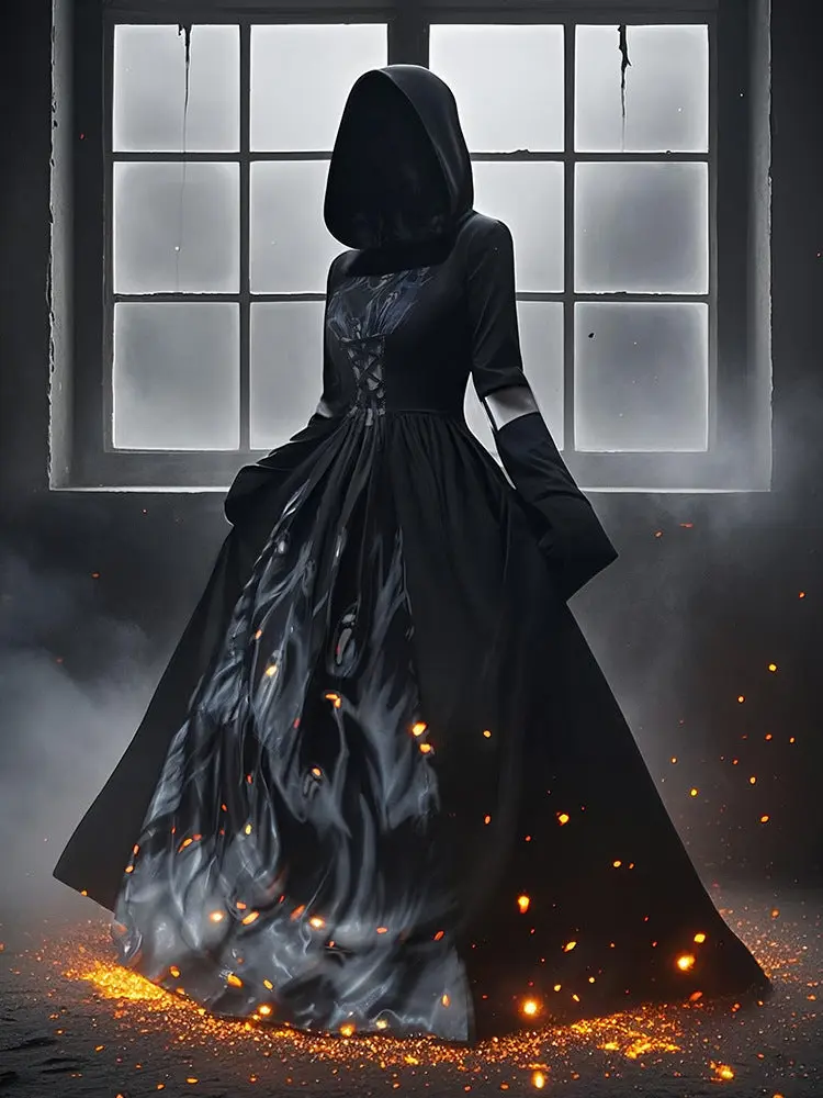 2025 New Halloween Witch Dress Hooded Skeleton Witch Magician Cosplay Stage Performance Costume