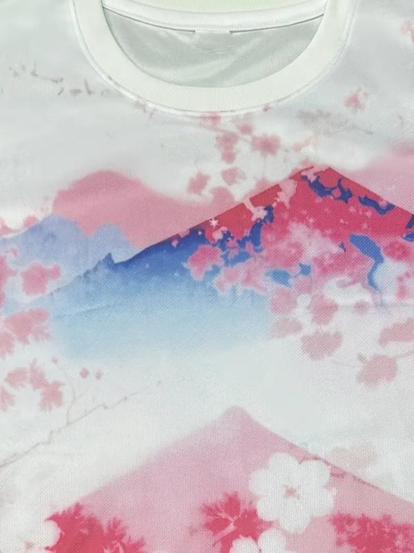 Men's short-sleeved Japanese cherry blossom football jersey with Mount Fuji design. Round neck design, comfortable and breathable pinhole polyester fabric top. Suitable for daily football training and competition.