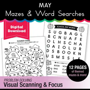 Printable May Mazes and Word Searches