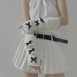 Women's Fashion Y2K Lolita Bow Fingerless Gloves, Cute Loose-Fitting Arm Warmers for Dating Party Music Festivals Wedding