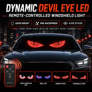 Universal LED Devil Eyes Car Light Screen, USB Rechargeable RGB Digital Eye Display, Color Changing Strobe Lights for Truck SUV Exterior Decor Smoked Lens Tail Ford F150 Solar Roof