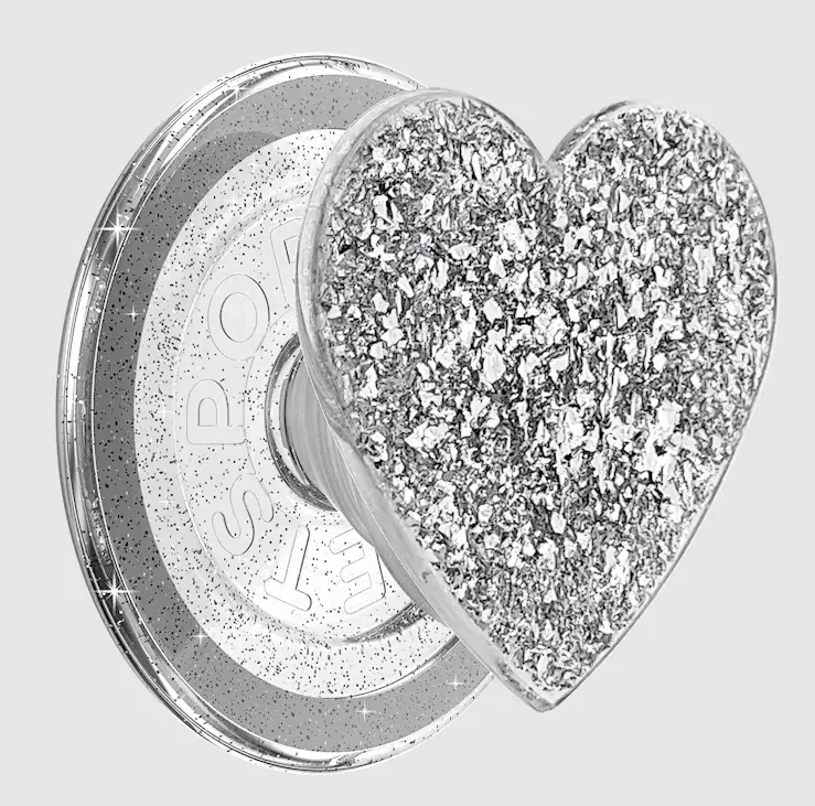 MagSafe Magnetic PopGrip Cell Phone Holder Stand - Confetti Heart Silver Sizzle, Built-in Magnetic Grip, Pretty Grips, Novelty Print Phone Holders & Mounts, Smartphone Accessory, Accessories
