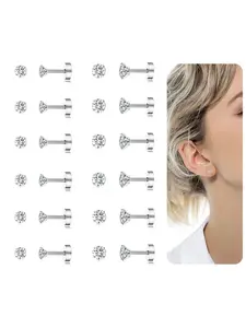 Stainless Steel Round Head Cubic Zirconia Earrings, Unisex Screw Fixed Flat Back Design, 2mm-3mm Size, 20 Gauge Specifications