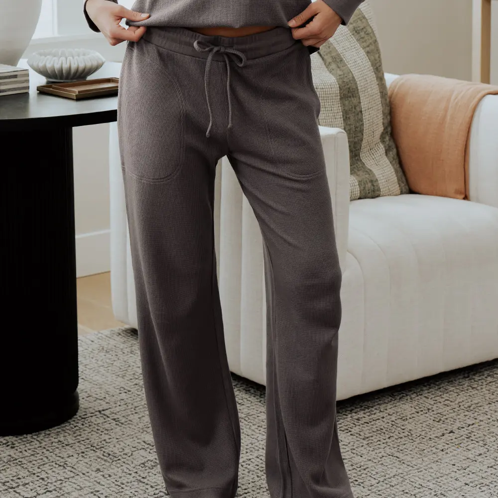 Waffle-Knit Straight Leg Pant