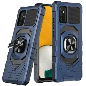 Phone Case Shockproof Rugged Magnetic Ring Stand Armor Grip Anti Slip Heavy Duty Protective Hybrid Design Durable Kickstand Support [Blue]