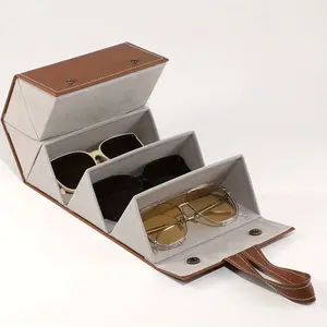 Portable Folding Eyeglass Case with 5 Slots, Artificial Leather Travel Fashion Glasses Storage Box, Snap Button Closure, Portable Sunglasses Organizer
