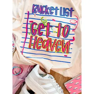 Bucket List Get to Heaven Graphic Tee | Faith Based Christian Shirt | Colorful Inspirational Boutique Tee | Cute Church Graphic T-Shirt