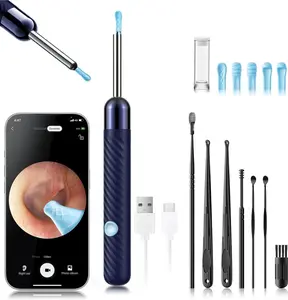 Ear Wax Removal Tool with 7 Pcs Ear Set – Ear Canal Cleaner with 1080P HD Camera, FSA HSA Eligible Ear Cleaning Kit with 6 Ear Spoons – Ear Camera for iOS & Android (Blue)