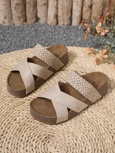 Women's Fashion Flat Sandals, Flat Slides Sandals, Boho Sandals, Boho Style Sandal, Slip-On Comfortable Shoes, Casual Cross Strap Mules, Beach Slippers for Travel, PU Leather Sole