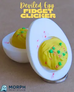 Deviled Egg Fidget Clicker Toy - Realistic 3D Printed Novelty Toy with Satisfying Click Action & Keyring Attachment for Focus & Anxiety Relief