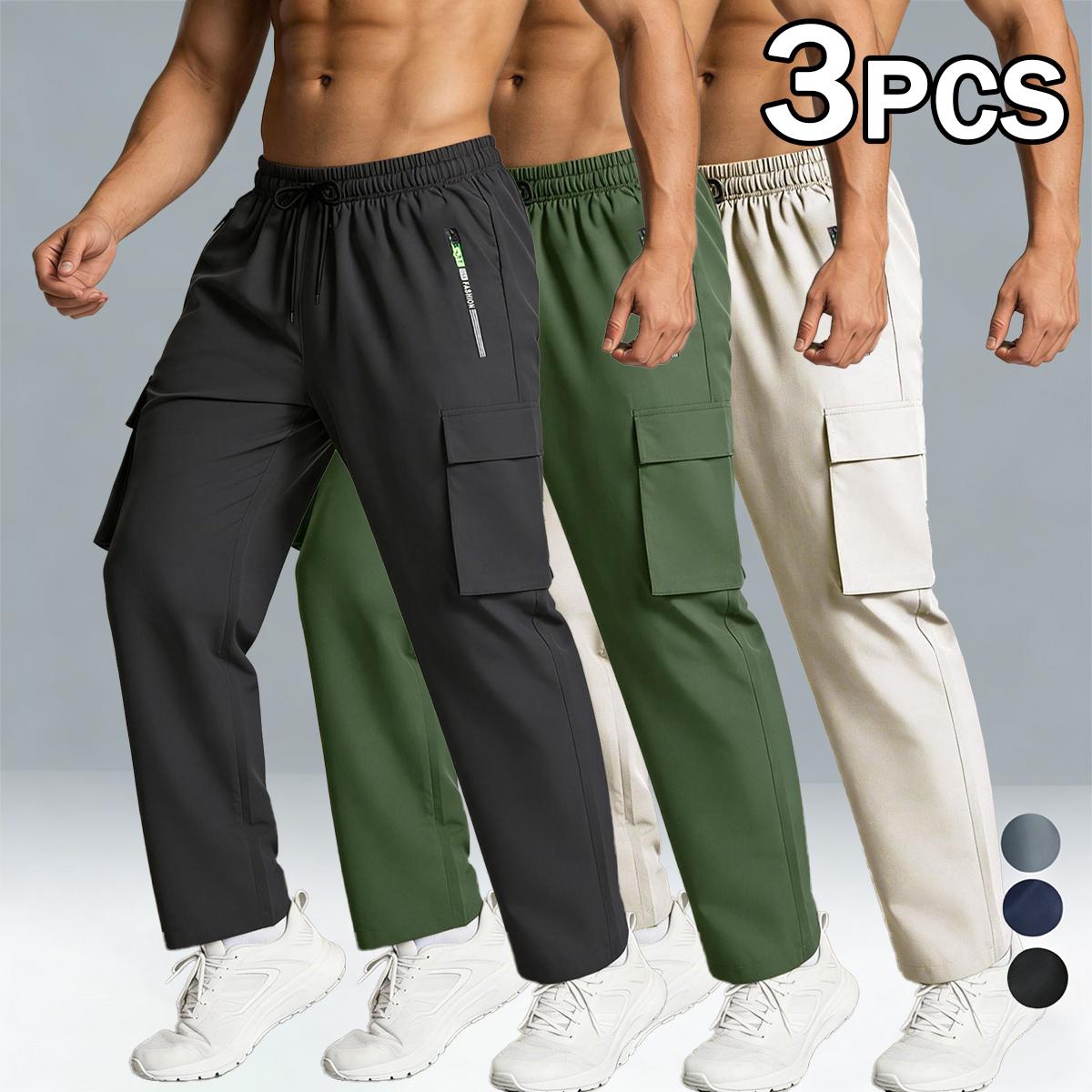 5 Pack Men's Cargo Pants, Quick Dry Elastic Waist Work Pants with Zipper Pockets, Lightweight Casual Hiking Joggers for Men, Outdoor Athletic Sweatpants