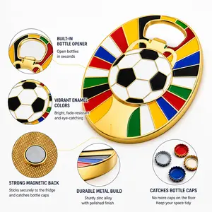 GLAD & HANDY 2026 New Version Soccer Bottle Opener Magnet for Fridge, Beer Opener with Cap Catcher, 360 Degree Spinning Center, Zinc Alloy Enamel Soccer Gifts for Men, Dad, Husband, BBQ