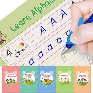 Reusable Magic Writing Book Set, 5 Counts Handwriting Practice Book with 10pcs Refill & 2 Counts Gripper & 2 Counts Pen, Perfect Learning Supplies