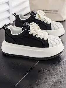 New Men's Thick Sole Height Increasing Comfortable Lightweight Versatile Shoes, Minimalist Sneakers, Fashion Trendy Simple Sport Casual Low Top Lifestyle Sneakers, Thick Soled Sneakers, Trendy Walking Sneaker