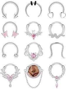 Surgical Steel Small Body Piercing Jewelry Septum Jewelry Septum Piercing Jewelry Cute Snake Butterfly Silver Septum Rings Hoop Nose Rings Daith Earrings 10MM
