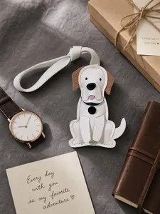 Labrador Puppy Pendant Charm, Cute Cartoon Style, PU Leather, Sitting Tongue Out Design, Bag Wallet Backpack Keychain Decor
