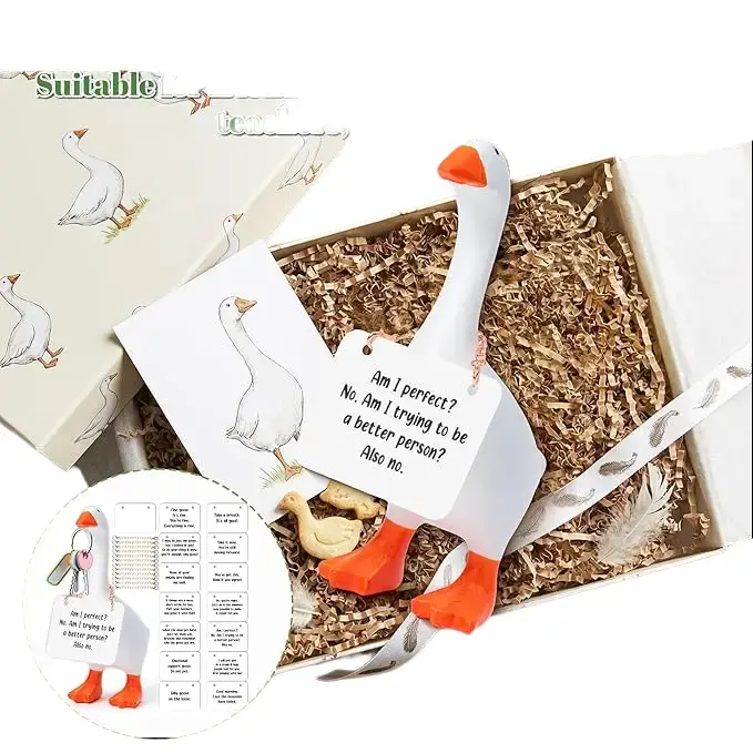 Ceramic Whimsical Large White Goose Bird Figurine, Conversation-Starting Desktop Home Decor Statue for Living Room Tabletop Display (Figurines & Miniatures Category)