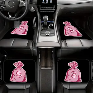 Set of 4 Pink Dollar Bag Patterned Car Mats - Non-Slip, Durable Polyester, Suitable for Most Sedans And Suvs, Interior Upgrade - The Perfect Gift for Both Men And Women
