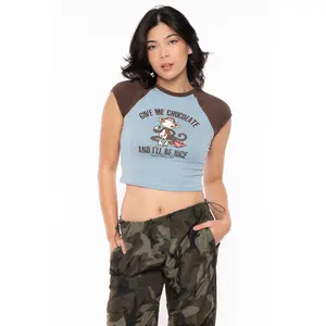 Give Me Chocolate - Bobby Jack Crop Raglan Top - Blue