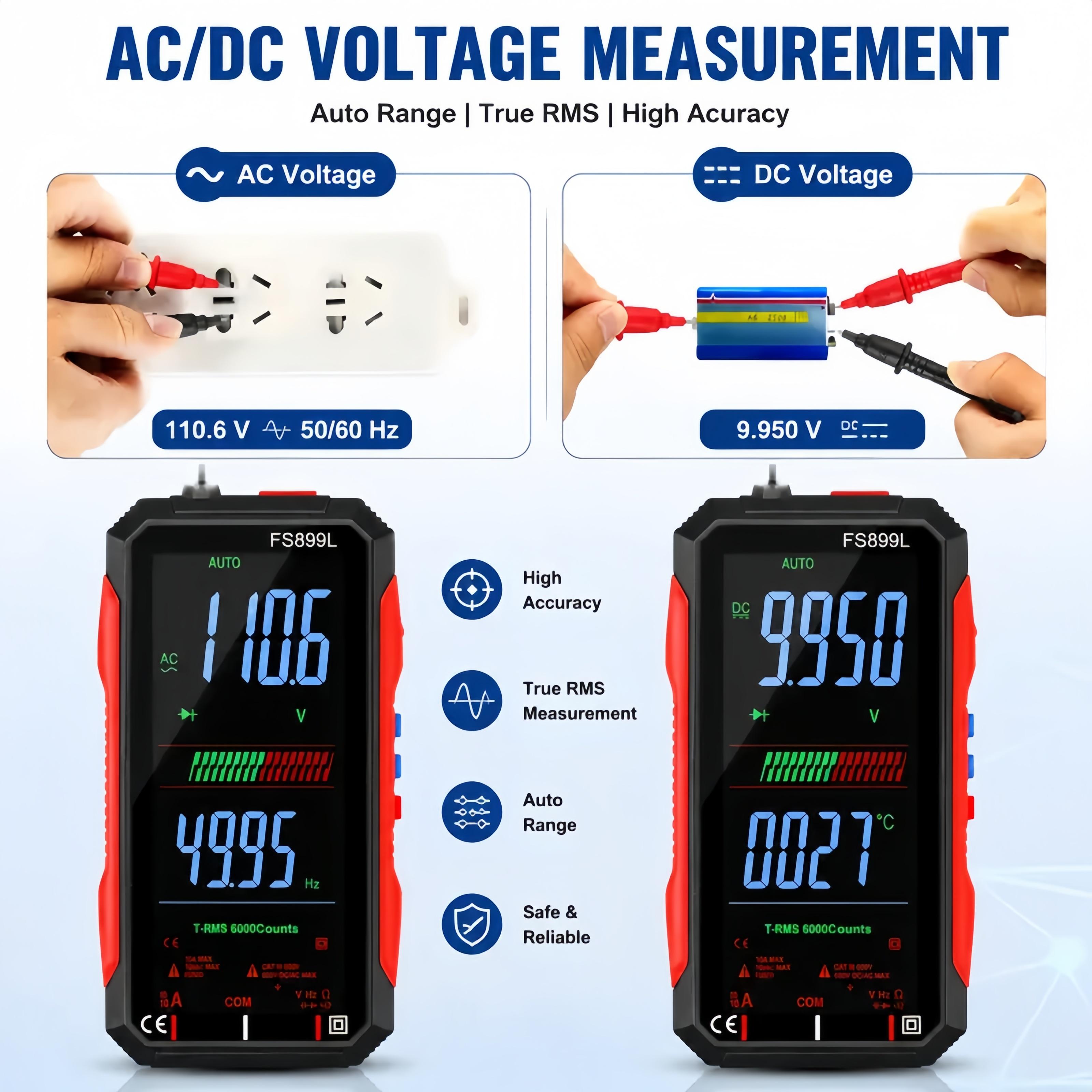 Fully Automatic True RMS (TRMS) 6000 Count Digital Voltmeter - A reliable voltage tester suitable for home, automotive, and industrial applications; a professional electrical tool.