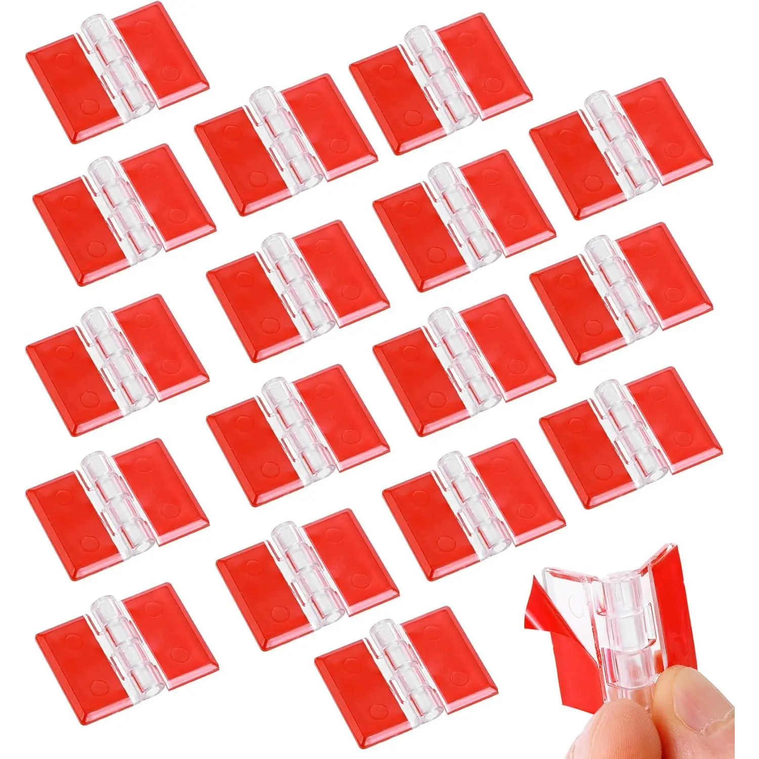 18 Pcs Plastic Hinges 35x25 mm, Mini Transparent Acrylic Hinge, Self-Adhesive Small Hinges for Glass, Crafts, Aquarium Lid, Cabinet, Furniture, Display Stand