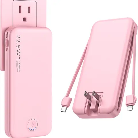 Diamuar 12000mAh 22.5W Super Fast Chargeable Portable Charger - Cute Multi-Port Power Bank with Built-in Cables, AC Wall Plug, USB-C for Smartphones, iPhone, Android, Samsung Devices, EDC Gear, Back to School Tech Accessories