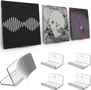 (4-Pack) – Strong Hold Record Holder Wall, Record-Safe Easy Installation, Album Wall Mount for 1LP and 2LP – Clear