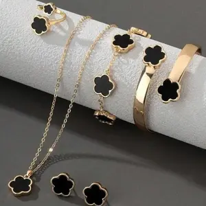 Elegant Flower Design Jewelry Set, Fashionable Elegant Necklace & Bracelet & Bangle & Ring & Stud Earrings, Trendy All-match & Exquisite Jewelry for Birthday Gift, Fashion Jewelry for Party, Daily Decor