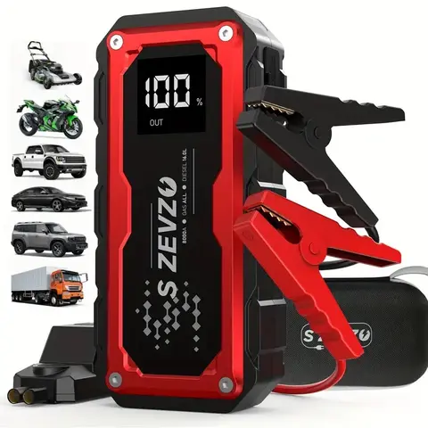 8000A 12V Portable Car Jump Starter with Built-in Li-ion Batteries, LCD Display, LED Light, Smart Jumper Cables, 44.4Wh Jump Power Bank, Emergency Boost Toolkit for Cars, SUVs, Trucks