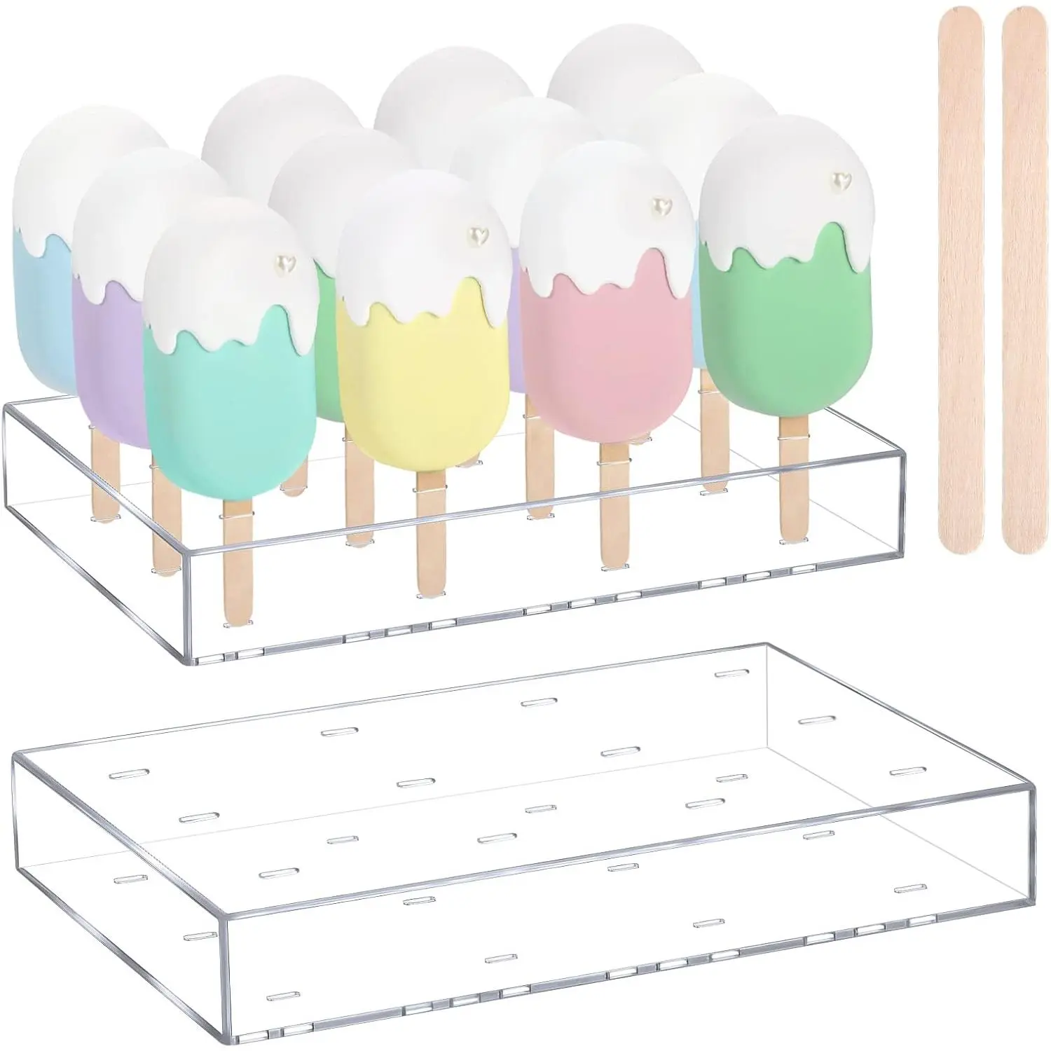 2 count Cakesicle Stand Display  Cake Pop Stand  Cake Pop Holder Clear  Holder and 100 count  Ice Cream Sticks for Birthday Wedding  Shower Parties Dessert Table