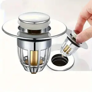 Metal Pop-Up Drain Stopper with Lever Mechanism, Anti-Odor Leak-Proof Bathroom Drain Component, Easy Installation