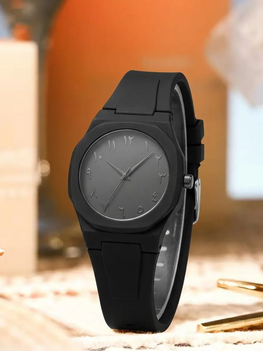 Men's Aesthetic Matte Black 22mm Waterproof Sports Watch - Octagonal Quartz Wristwatch with Unique Arabic Numeral Dial, Streetwear Fashion Accessory