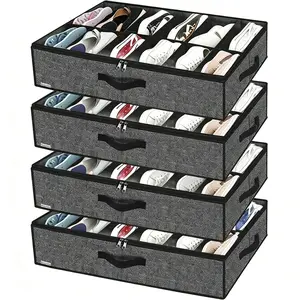 Set of 2/4 Under Bed Shoe Storage Organizer for Closet - Fit 12 to 24 Pairs, Underbed Shoes Container Boxes with 2 Sturdy Handles and Clear Window,Foldable Shoe Rack Holder L29.3 x W23.6 x H5.9