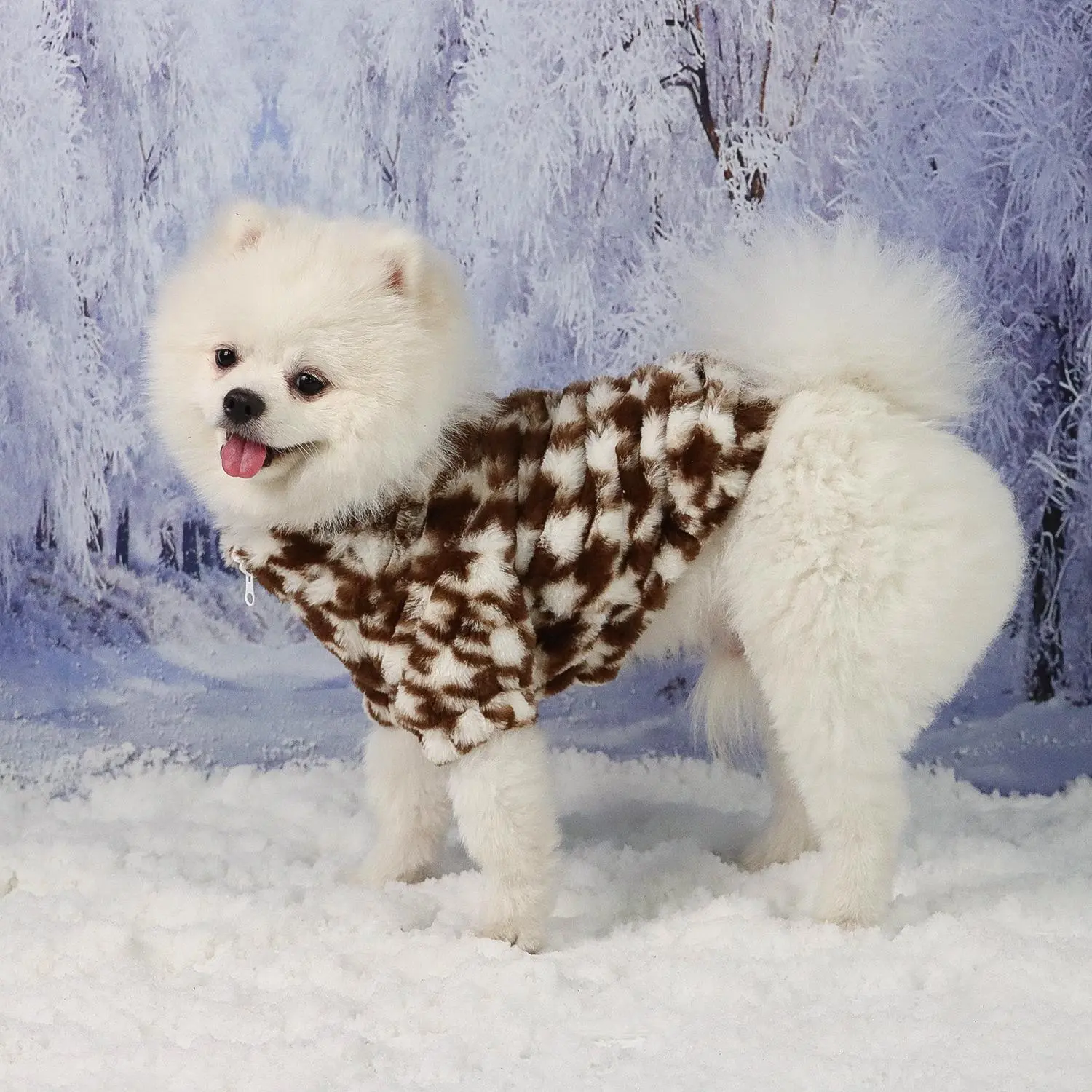 Houndstooth Print Pet Plush Coat, Cute Pet Clothes, Warm Pet Clothing for Autumn & Winter, Cute Pet Clothes for Small Medium Dogs, Poodle & Cats