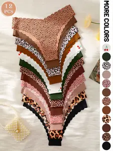 5/12-packs of seamless low-rise women's panties - V-shaped wave edges, comfortable fitting, Soft comfy panty lingerie, available in various colors and prints.