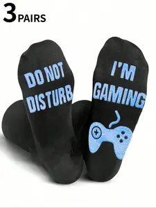 3 Pairs of Men's Gift Socks: Anti-Slip Floor Mat Socks, Mid-Calf Length, Non Slip Socks, Featuring “I'm Gaming, Do Not Disturb” Print. Creative Gift Socks for Brothers and Friends. Perfect for Gym/Fall Outfits.
