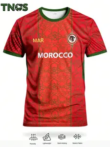 Morocco National Team Fan Jersey, World Cup Football Shirt, Home Team Uniform, Graphic Short Sleeve T-Shirt, Breathable Quick Dry, Sport Top