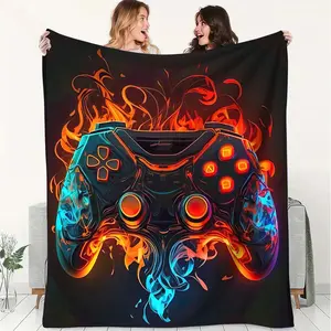 Cyberpunk-Inspired Flannel Throw Blanket with A Flame-Themed E-Sports Game Controller Print,Made of Soft Flannel Material, Suitable for Home Decoration, Camping, and Travel. Vibrant Decorative Blanket with Lively and Enjoyable Design