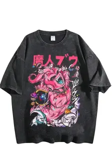 Dragon Ball Z Majin Buu Evolution Graphic T-Shirt, Vintage Washed Distressed Oversized Anime Streetwear Top, Retro DBZ Evil Buu Kid Buu Tee for Men Women, Dragon Ball Fan Gift & 90s Nostalgia Apparel