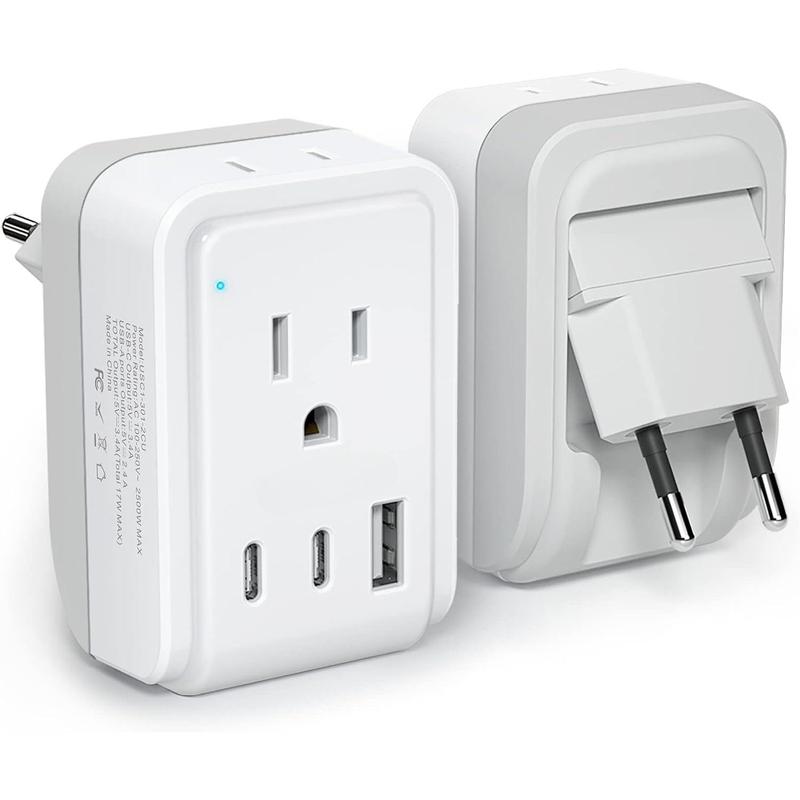 SQ-APT018 1 Pack European Travel Plug Adapter,  Foldable International Power Plug with 2 AC Outlets 3 USB Ports(2 USB C), Type C Travel Essentials Charger for US to Most of Europe EU Italy Spain France