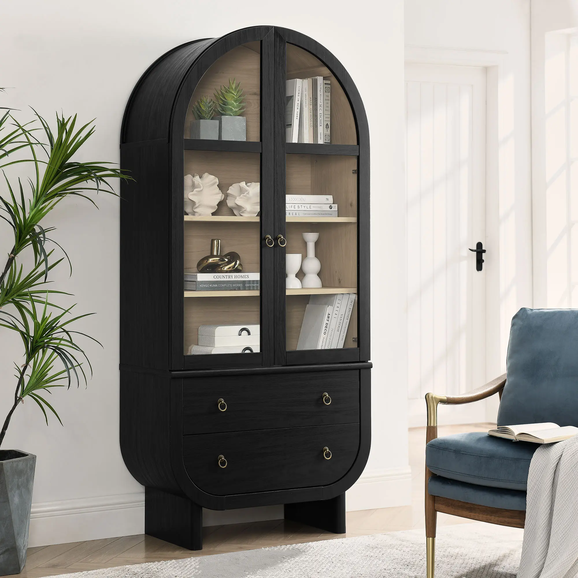 Nyx Arched Display Cupboard - Black Indoor Use Storage Cabinet, Stylish Living Room Furniture, Apartment Furniture for Living Room Decor & Collectibles, Storage Cabinets, Assembly Required