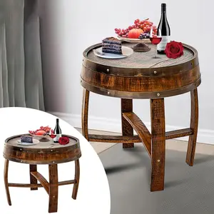 22.2in * 24in Whiskey Barrel Table, Living Room Round Whiskey Barrel End Table, Handcrafted Wine Barrel Table Whiskey Wine Coffee Side Table