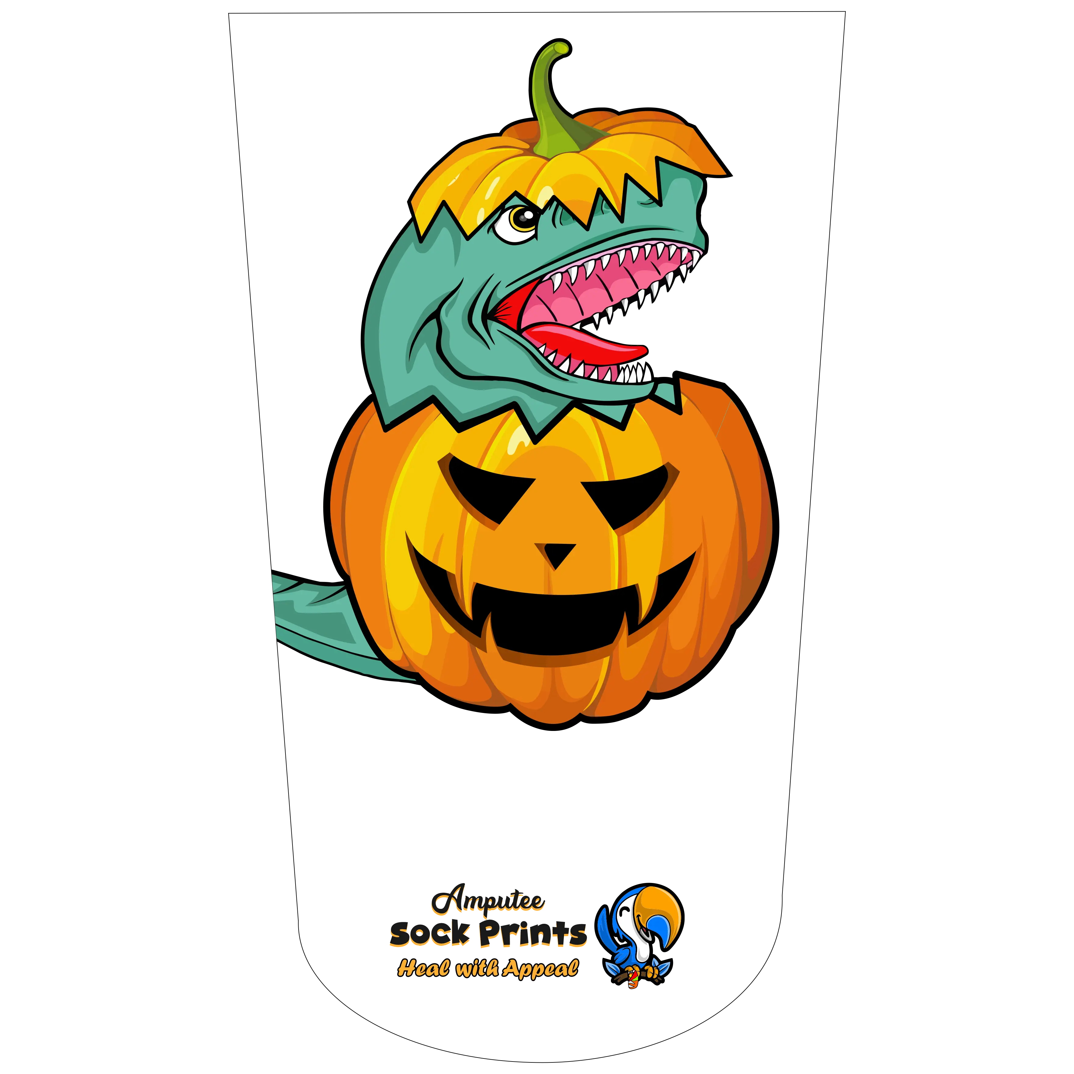 Amputee Sock "Dinosaur Pumpkin V1", Prosthetic Limb Sock, 3ply Stump Sock