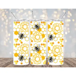 UVDTF 20 oz Cup Wrap Honey Bees Flowers 2011