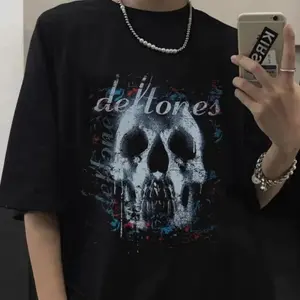 New Deftones Unisex T-shirt, Deftones Skull Black Band Concert Shirts, Metal Rock Band Tshirt, Vintage 90s Style Y2k Punk Hip Hop Gothic Shirt, Rocker Clothing, Fan Gifts Novelty Graphic T Shirt funny tshirt Undershirts Tees Casual Streetwear Classic