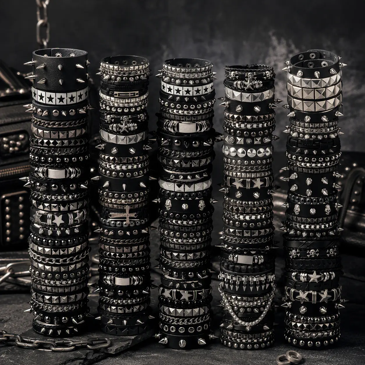 Punk PU Synthetic Leather Bracelets for Men - 3-30 Pcs Gothic Mix Pack, Unique Gifts for Man, Funky Accessories for Holiday Wear, Funky Unique Accessories, Pu Leather