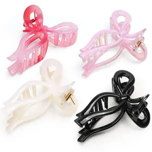 Bow Claw Clip Bow Hair Clips for Women, 4 Pack Claw Clips for Thin Thick Curly Hair Nonslip, Large Hair Claw Clips Strong Hold 4.33 Inch